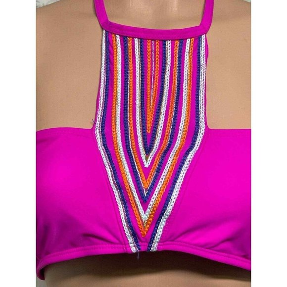 NWT Marilyn Monroe L Vintage Metallic Embroidered Swim Halter Bathing Top $45 - Picture 4 of 8